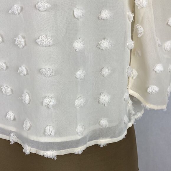 NEW Forever 21 Sheer Top Shirt Polka Dot Texture Small Puff 3/4 Sleeve Cropped - Picture 3 of 10